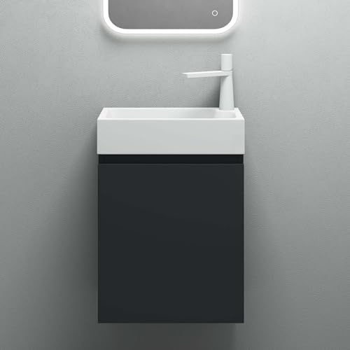 Mai & Mai Waschtisch mit Unterschrank 46x26x63cm Anthrazit Matt | Badmöbelset für Gäste WC, Badezimmermöbel Pisa02