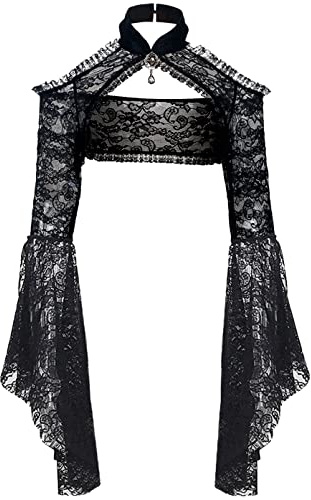keland Donna Coprispalle in Pizzo Trasparente Cardigan Bolero Top Gotico Lolita Maniche Lunga Abito Copri Spalle (Nero-2, Small)
