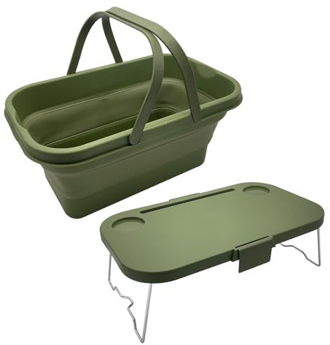 VOJKOREL Foldable Picnic Basket Large Capacity Camping Folding Basket with Table Car Trunk Organiser Can be used as Ice Bucket Suitable for camping, car storage, home sorting, etc.Dark green