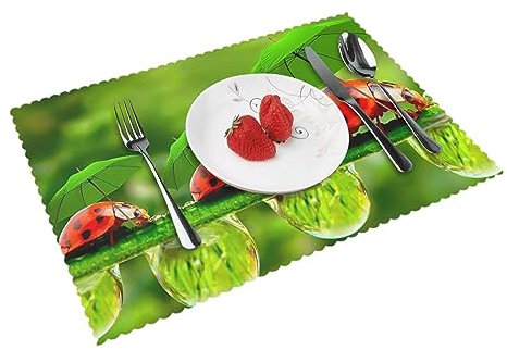 Lustiges Marienkäfer mit Regenschirmen, bedruckt, hitzebeständig, 4 Stück, Esstisch-Geschenke, rutschfeste Tischsets, 45 x 30 cm, Tischdekoration