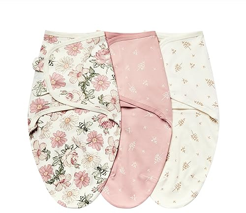 insular Baby Swaddle Wrap, Swaddle Blanket for Newborn and Infant, Adjustable Swaddling Set for Boy and Girl, Soft Cotton Baby Sleep Sack 3 Pack, Floral, Small(0-3 Month)