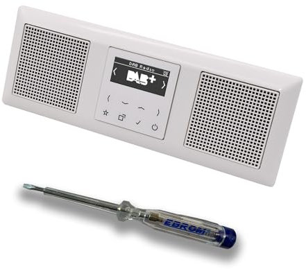 JUNG Smart Radio Unterputzradio DABAWW DAB+ Komplettset + 3-fach Rahmen im JUNG AS 500 System, Farbe: alpinweiß, 2 x passende Lautsprecher und EBROM Phasenprüfer zur Montage der Geräte