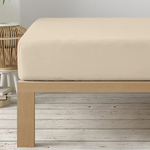 Degrees Home Collection - Sábana Bajera Ajustable 105x190x33 cm - Microfibra de poliéster, Calidad Oeko Tex sin tóxicos, Super Suave - Beige