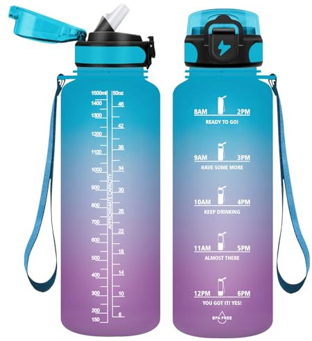 Vikaster VK-TY-SDXZG-1500ML-JB-Blue-Purple-VC, Palestra, Senza BPA, Borracce con Cannuccia Adatto per Sport, Fitness, Trekking, Ufficio, Outdoor Unisex-Youth, Blu-Viola 1500ml