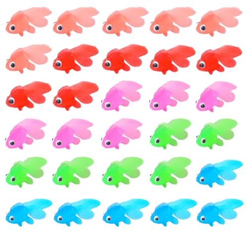 Künstliche Fische Schwimmende Dekorationen, 30 Stück Kleine Gefälschte Fische, Weiche Gummi Goldfische Spielzeuge, Aquarium Ornament, für Katzenspielzeug Aquarium Dekoration, Mehrfarbig