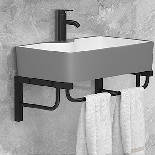 TEmkin Lavandino a Parete Lavabo da Bagno Moderno Lavabo ad Angolo in Ceramica Bianca in Porcellana Lavandino da Bagno con Rubinetto Acqua Calda e Fredda (Grigio 55 * 30 cm/22 * 12 Pollici)