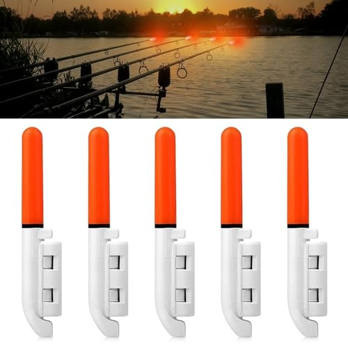 Riisoyu Bâtons Lumineux de Pêche, Lot de 5 LED Cloches de pêche bâtons Lumineux de pêche détecteur de Touche Bâtons Lumineux étanches avec Boucle pour la pêche en mer et la pêche de Nuit, Rouge