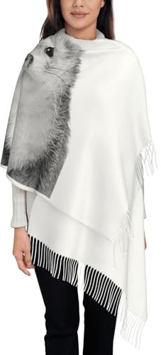 LAMAME Frettchen bedruckter Quastenschal Fransenschal Kaschmir Sense Schal Schal, Frettchen, One size