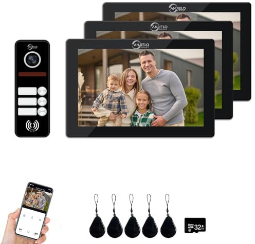 Interphone vidéo 1080p (filaire), sonnette 3 familles, écran tactile 7, support de déverrouillage, interphone bidirectionnel, détection de mouvement (noir)