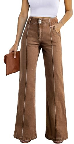Sidefeel Womens Wide Leg Jeans Casual Baggy High Waisted Stretch Denim Pants Size 8 Brown
