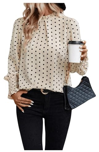 GORGLITTER Damen Bluse Elegant Langarm Blusetop Office Bluseshirt Festlich Oberteile Tunika Vintage Blusehemd mit Bishop Ärmel Aprikosenfarben S