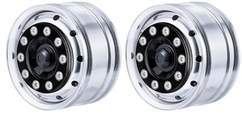 AXSPEED Cerchi anteriori in metallo, 2 pezzi di cuscinetti mozzi ruota per 1:14 Tamiya rimorchio trattore accessori auto (nero)