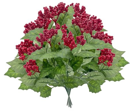 RTYUSWL Bacche di Agrifoglio Artificiali con Foglie Verdi, 4 Steli di Bacche Rosse Artificiali, Plettri di Bacche di Agrifoglio Rosso, Plettri di Bacche Rosse in Schiuma (Piccole Bacche)