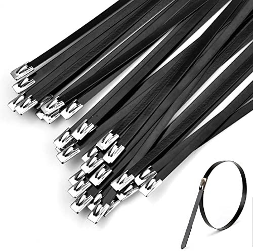 30 Piezas Bridas Metalicas, Bridas Inoxidable Negras 300 x 4.6mm, Bridas de Cable de Acero Inoxidable Resistentes, Bloqueo Automático, para Fijación Tuberías,Reparación Cercas y Atado Cables