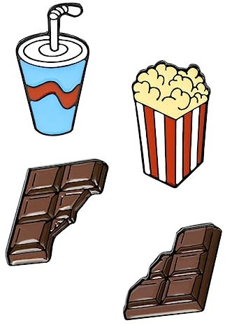 WESIEVYA 4 Stück Mini-brosche Mit Popcorn- Und Schokoladenmotiv Anstecknadel Aus Legierung