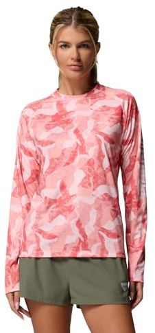 Columbia Womens PFG Super Tidal Tee Long Sleeve Fishing Shirt, Tiki Pink Leaf Camo, X-Large