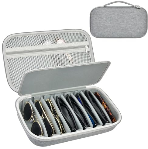 Travel Sunglass Organizer Case for Sojos/for Goodr/for Quay Polarized Sunglasses Men Women, 8 Pairs Trendy Glasses Storage Box for Retro Oval/Rectangle Aviator Shady Rays Glasses(Bag Only)-Grey,L