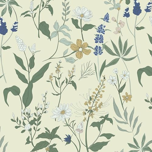 Timeet Carta da parati autoadesiva beige, botanica, mobile, motivo floreale, impermeabile, in vinile, cucina, 44 x 300 cm