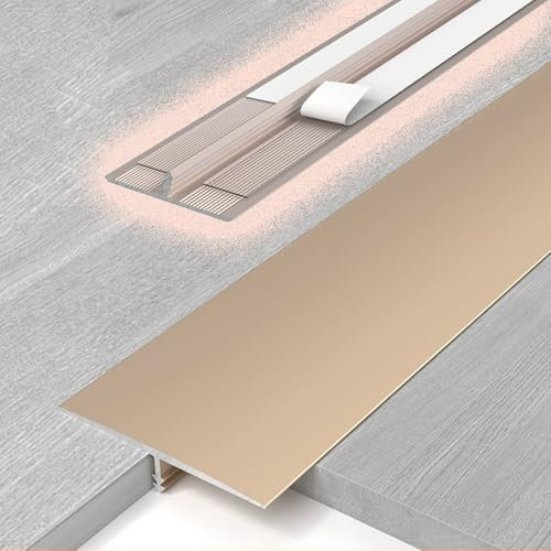 GFYHTN T-Form Boden Übergangsschiene, Selbstklebender Schwellen-Flachtrennstreifen, 90cm Aluminium-Teppichboden Abdeckleiste, Teppich Zu Fliesen(Gold,W 40mm)