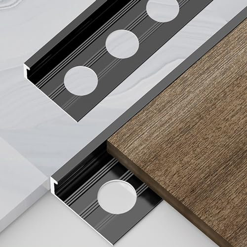 Raouoae Profilé D'extrémité en L en Aluminium pour Carrelage 125 Cm X 2 Pièces Protecteur De Bord Résistant À l'usure Finition De Qualité Idéal pour Salle De Bain, Cuisine, Et Salon(Black,W:11.1MM)