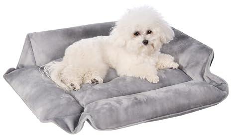 Dogat Hundebett waschbar, Hundesofa, 51x48cm | 4 Größen (S-XL), Flanell-Oberfläche, rutschfest, Hundekissen mit Reißverschluss für kleine, mittlere & große Hunde, Grau