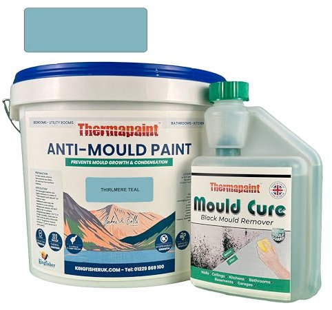 Kingfisher Thermapaint Anti Mould Paint with Active Fungicide 5L | Mould & Moisture Resistant Emulsion Wall Paint for Kitchens, Bathrooms & More | Waterproof & Washable | Thirlmere Teal