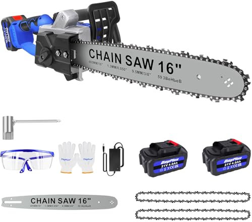 Electric Brushless Chainsaw, Cordless Chainsaw with Battery and Charger, Fuel Tank, Auto Chain Lubrication, 18000RPM, 13m/s Chain Speed, Top Handle Petrol Chain Saws for Tree Wood Branch Cutting