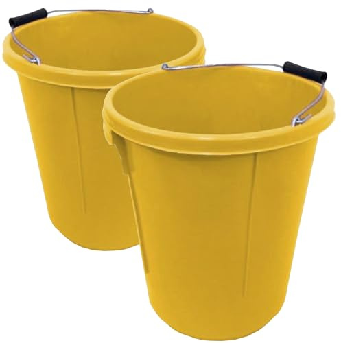2x Yellow Plasterer Bucket Heavy Duty Plasterers Bucket for Mixing Building Plaster and Holding Water - 25 Litre