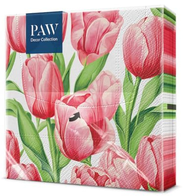 PAW Servietten 33 x 33 cm, 20 Stück - Tulpenzeit | Dreilagig, saugstark und reißfest, österliche Tischdeko für Ostern und Frühlingsbrunch, bringt Osterstimmung an den Tisch