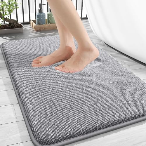 Homaxy Memoryschaum Badematte rutschfest Badezimmerteppich - 50x76 cm, Grau | komfortabel&dick, hervorragende wasseraufnahme, rutschfeste PVC-rückseite, maschinenwaschbar, pflegeleicht, breite anwendung