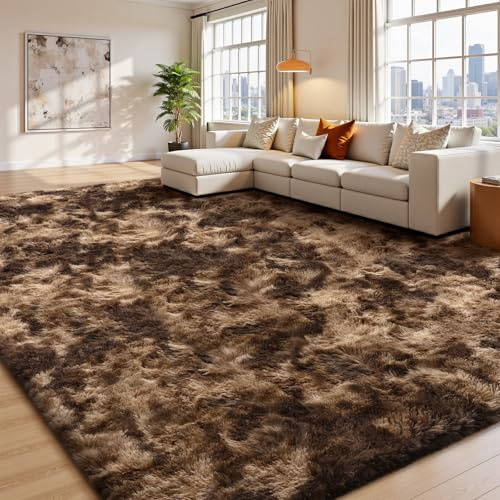 Treeboy Hochflor Teppiche Braun Teppich Wohnzimmer 160x230 Waschbar | Wohnzimmerteppich Flauschiger Teppich Waschbar Anti-Rutsch Extra Große Carpet Teppichen für Schlafzimmer Kinderzimmer