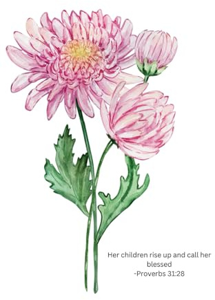 November Birth Flower Journal – Chrysanthemum – Christian Gift with Proverbs 31:28 Bible Verse