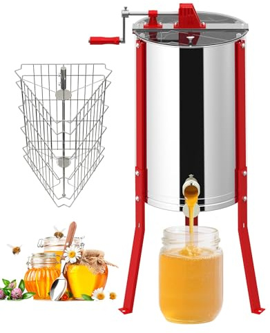 Froadp Honigschleuder 3 Waben aus Edelstahl | Manuelle Honigschleuder mit Kurbel | Tangentialschleuder für Bienenhonig | Honigextraktor mit Deckel | Imkerei Zubehör für Bienenzüchter | Ø 38cm