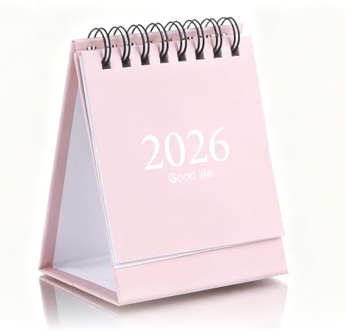 Tischkalender, Mini Kalender 2026, Januar 2026 bis Juli 2027, 19 Monate Stehender Flip Kleiner Tischkalender, Dickes Papier Doppel-Drahtbindung mit Aufklebern für Zuhause Schule Büro (Pink)