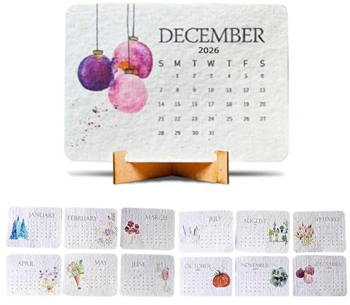 Pflanzbarer Samenkalender 2026, umweltfreundlich, pflanzbarer Liebessamen-Kalender, recyceltes Samenpapier, Schreibtischkalender mit , biologisch abbaubarer 12-Monats-Planer, Samenpapier
