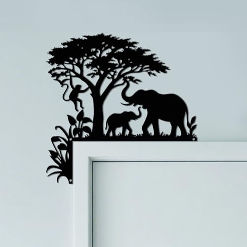 CUTHOLLOW Elefant Türrahmen Deko Metall Wanddeko | 25x25cm Türrahmen Schild, Tür Deko, Wanddeko Tür, Hängende Fensterdeko, Metall Dekoschild für Zuhause & Büro