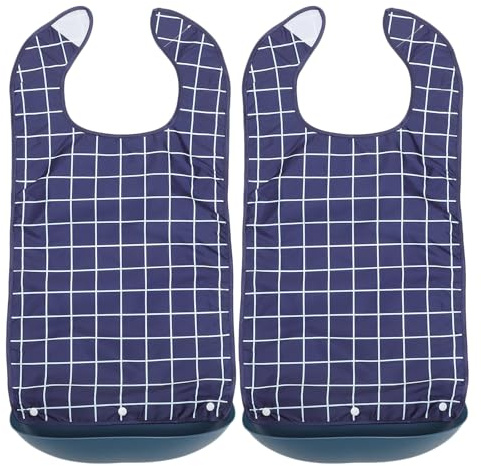 Healeved Lot de 2 bavoirs pour personnes âgées - Bavoirs imperméables et réutilisables pour adultes avec récupérateur de miettes amovible - Grand tablier repas pour personnes âgées - Fermeture