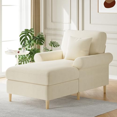 DACHETOU Poltrona relax imbottita, beige, poltrona pieghevole XXL, grande lettura, poltrona lounge rivestita in velluto, per soggiorno, camera da letto