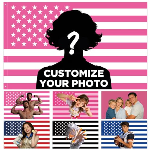 Personalisierte Flagge Selbst Gestalten, Fahne Selbst Gestalten, Amerika Flagge Personalisieren mit Gesicht/Foto/Logo/Text, USA Flagge Selbst für Schlafsäle, Schlafzimmer, Garten Dekoration