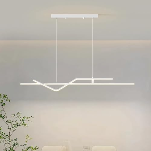 IWANTDO Pendant Light LED Dimmable Remote Control Cooking Island Hanging Linear Dining Room Chandelier Dining Table Modern Hanging Lamp for Office Bar Height Adjustable Acrylic Shade (White,120cm)