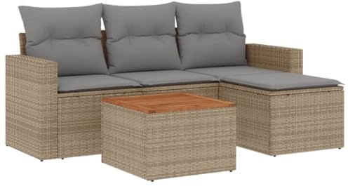 XHNIFBN Juego de muebles de jardín de 5 piezas, muebles de jardín de polirratán con mesa, reposapiés y tapicería, conjunto modular de muebles de jardín para balcón, terraza y exterior
