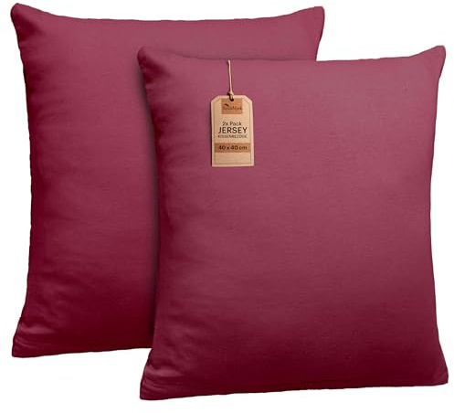 NatureMark 2er Set Jersey Kissenbezüge – Elastisch, weich, atmungsaktiv und hautfreundlich – Waschbare Kissenhülle - 40x40 - Bordeaux Rot