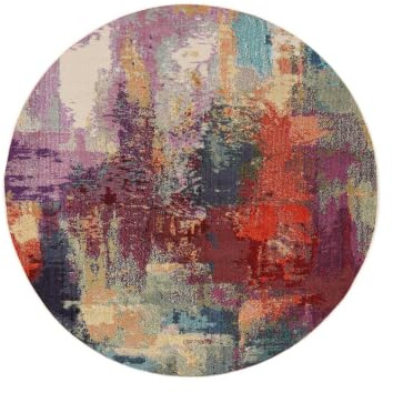 RugVista Aruba Teppich, Ø 200 cm, Mauve/Multi | Rund, Niedriger Stapel, Nur chemische Reinigung, Oeko-Tex 100, Wohnzimmer, Esszimmer, Schlafzimmer, Küche