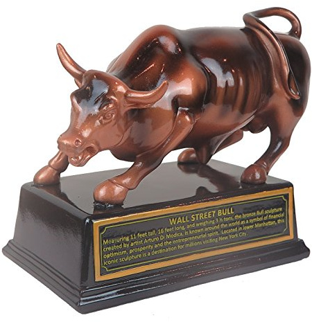 Torkia Offiziell lizenzierte Bronze Wall Street Bull Stock Market NYC Kunstharz Figur Statue mit Sockel (groß 16,5 cm)