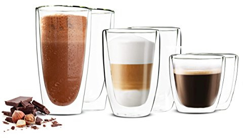 Sendez 6 Doppelwandige Gläser 2x450ml 2x200ml 2x90ml Kaffeegläser Thermogläser Latte Macchiato Set