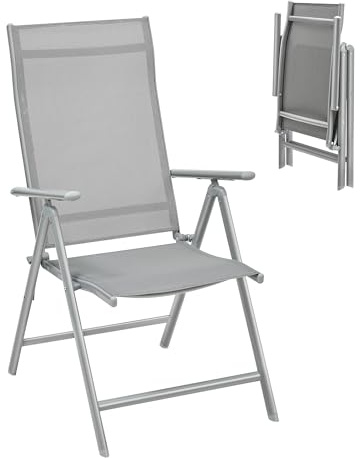 SONGMICS Trädgårdsstol, fällstol, utomhusstol med robust aluminiumram, ryggstöd justerbar i 8 steg, kan belastas upp till 120 kg, grå, GCB02GY