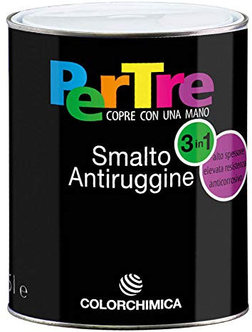 SMALTO ANTIRUGGINE PER TRE - FERRO, LEGNO E NAUTICA (0,750 ml, NERO LUCIDO)