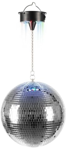 IBIZA DISCO1-30 DISCOLIGHT SET SPIEGELKUGEL 30CM MIT LED BELEUCHTUNG UND MOTOR Discokugel Disco Effekt Strahler silber batteriebetrieben mit 18 LEDs
