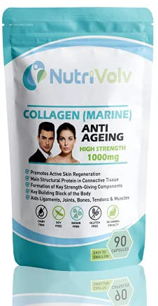 NutriVolv Collagen Marine 1000mg Supplement | Anti-Ageing Support for Skin, Joints, Bones, Muscles & Tissue Health | 90 Capsules | Boosts Skin Elasticity & Joint Mobility