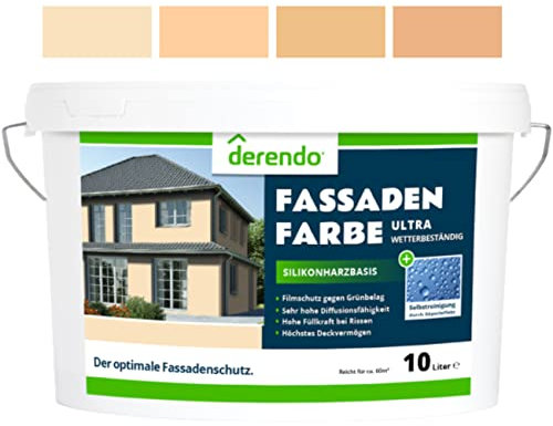 derendo Silikonharz Fassadenfarbe Terracotta ULTRA Wetterschutz Biscuit 10 l aussen Fassade Silikonharzfarbe mit Abperleffekt Lotus Blatt Fassadenschutz Schmutzabweisende Silikonharzbeschichtung